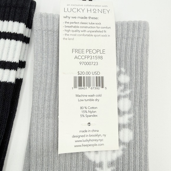3 PACK - Free People FP Movement Lucky Honey Tube Socks Black Grey Orange NWT - Picture 7 of 8